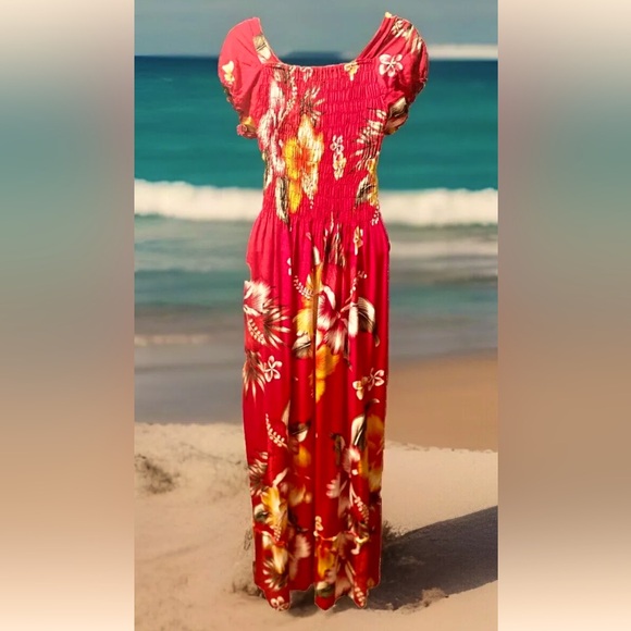 🌼DAISY’S🌼TUBE TOP TROPICAL HAWAIIAN FLORAL BEACH MAXI DRESS🌺 FITS M-L - Picture 3 of 9